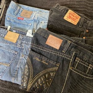 Assorted designer jeans. Variety of colors. All sizes 36